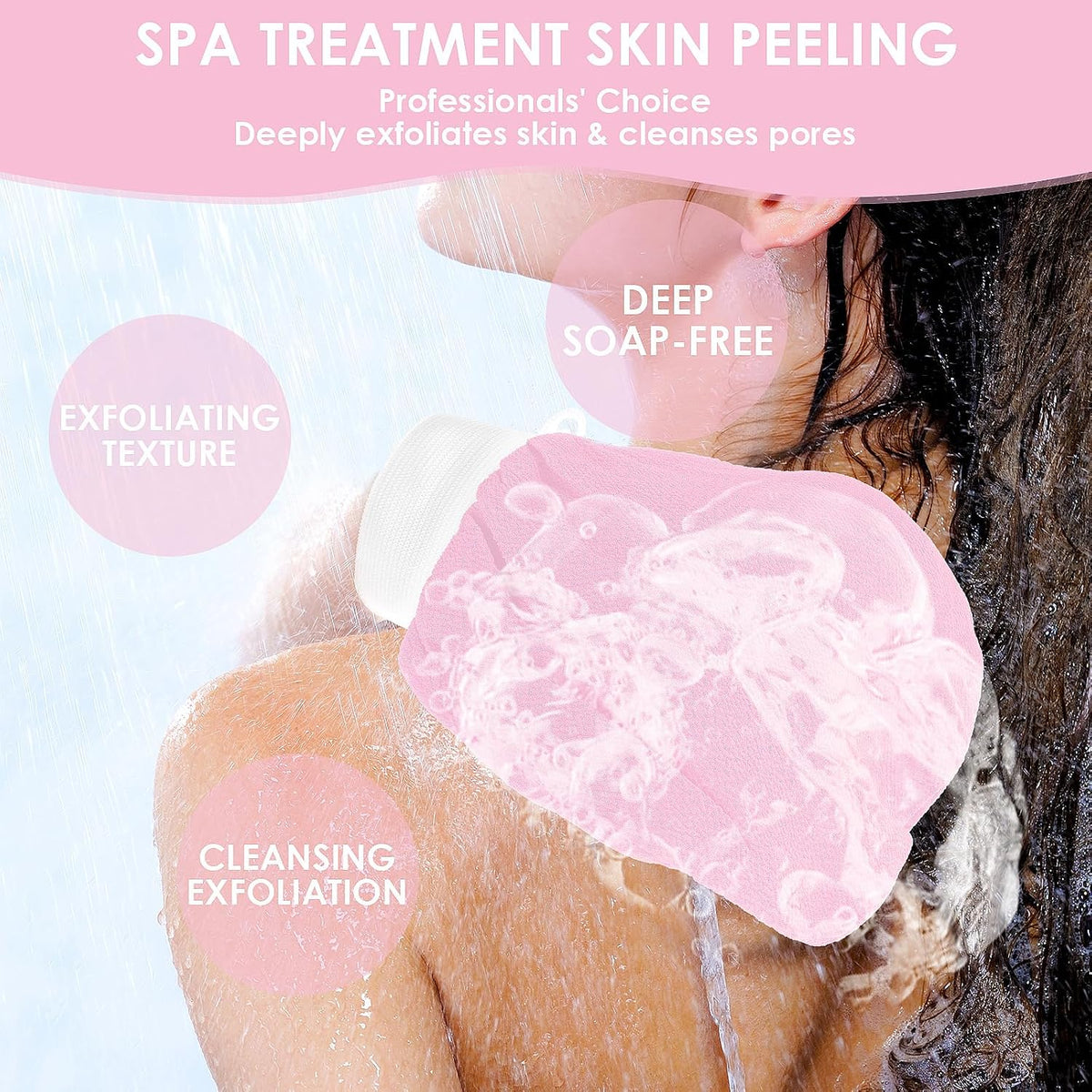 Exfoliating Glove Body Scrubber Exfoliator 1 PC Korean Washcloth, Pink